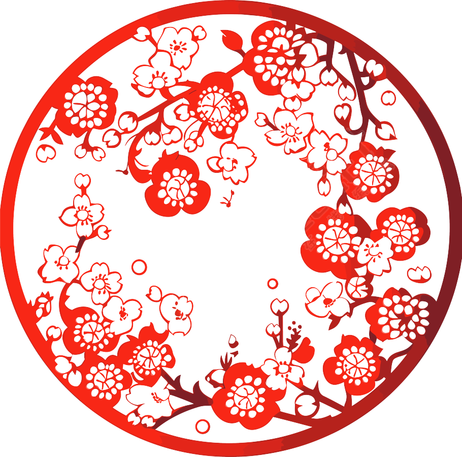 剪纸窗花梅花插画