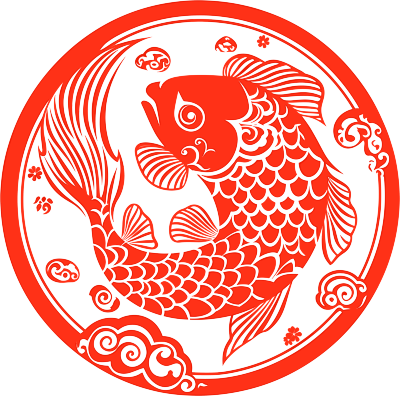 剪纸窗花锦鲤扁平素材