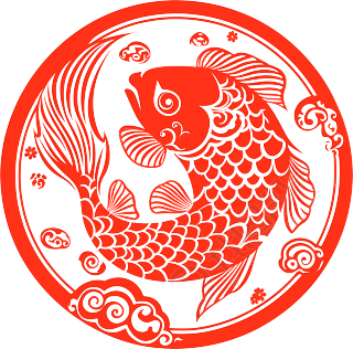 剪纸窗花锦鲤扁平素材