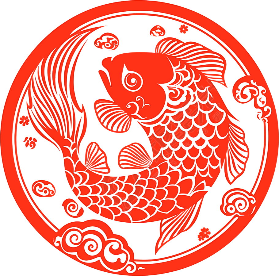 剪纸窗花锦鲤扁平素材