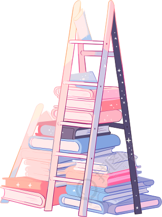 书本和梯子2D平面插画设计素材