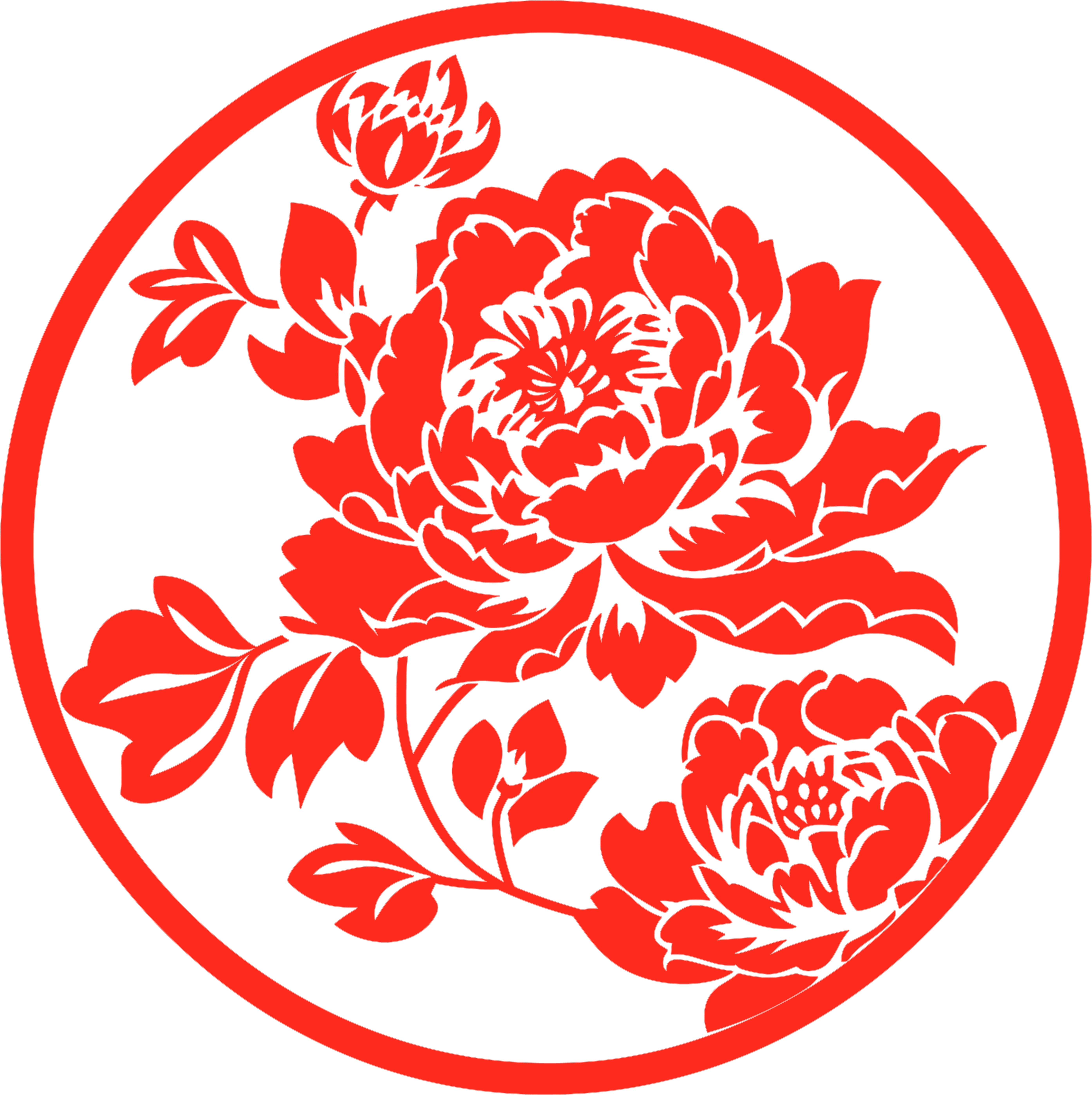 剪纸窗花红色牡丹素材