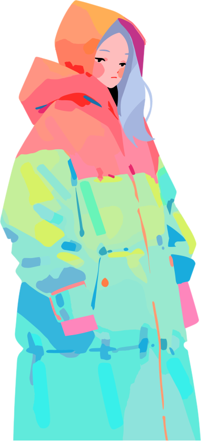 冬季羽绒服女孩2D图形插画