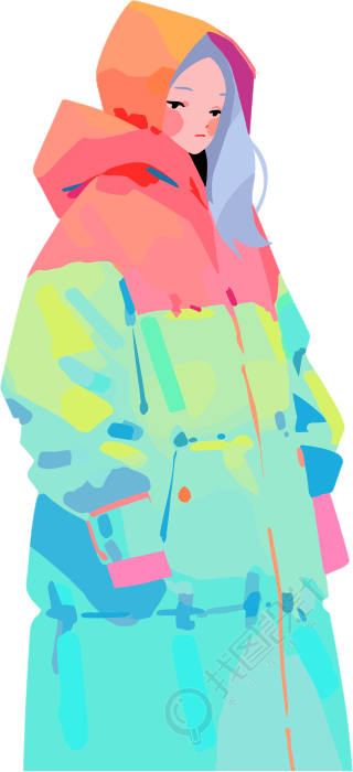 冬季羽绒服女孩2D图形插画