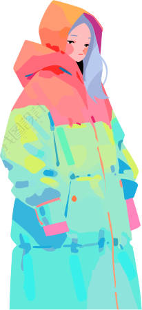 冬季羽绒服女孩2D图形插画