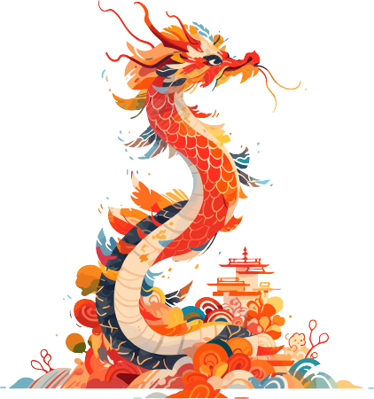 中国龙年兽民间表演PNG插画