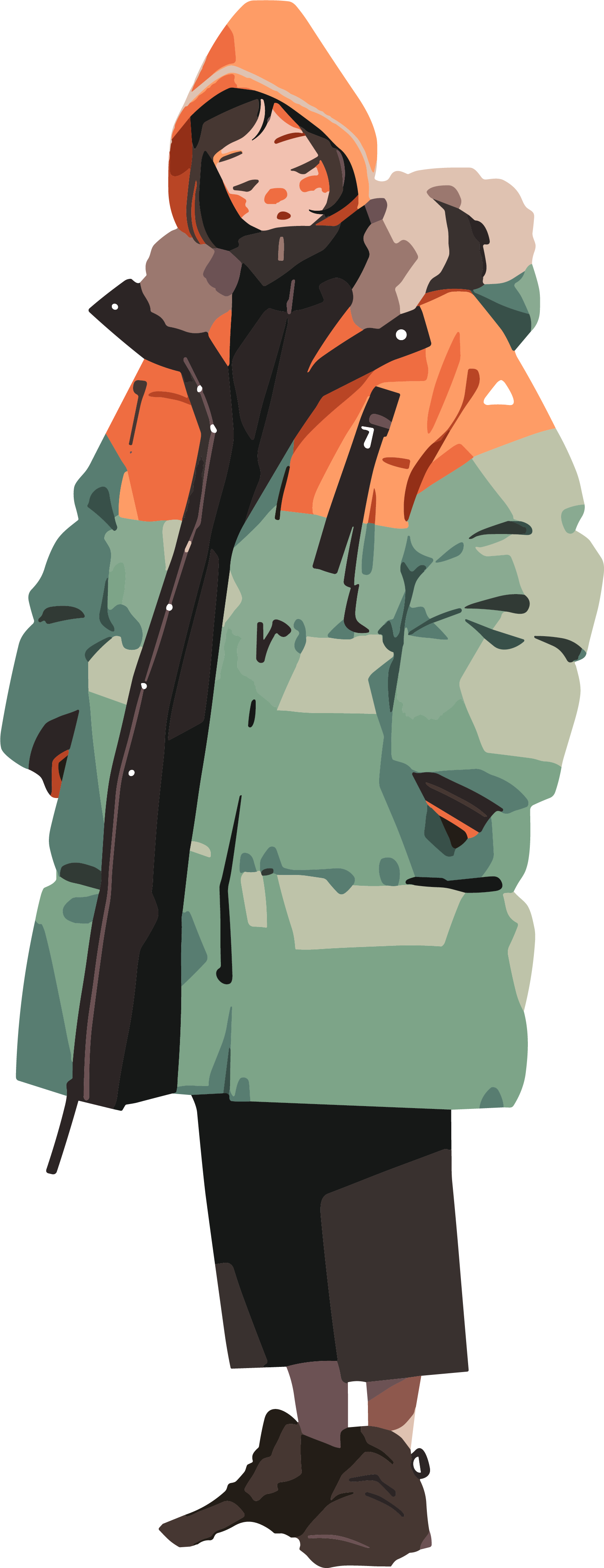 冬季羽绒服女孩创意服装插画