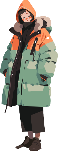冬季羽绒服女孩创意服装插画