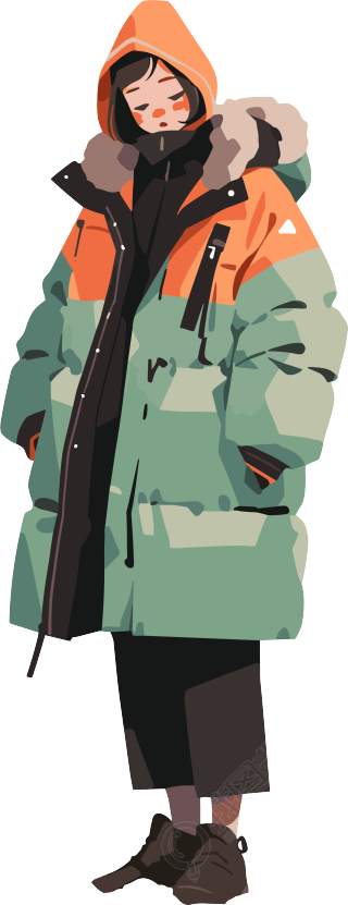 冬季羽绒服女孩创意服装插画