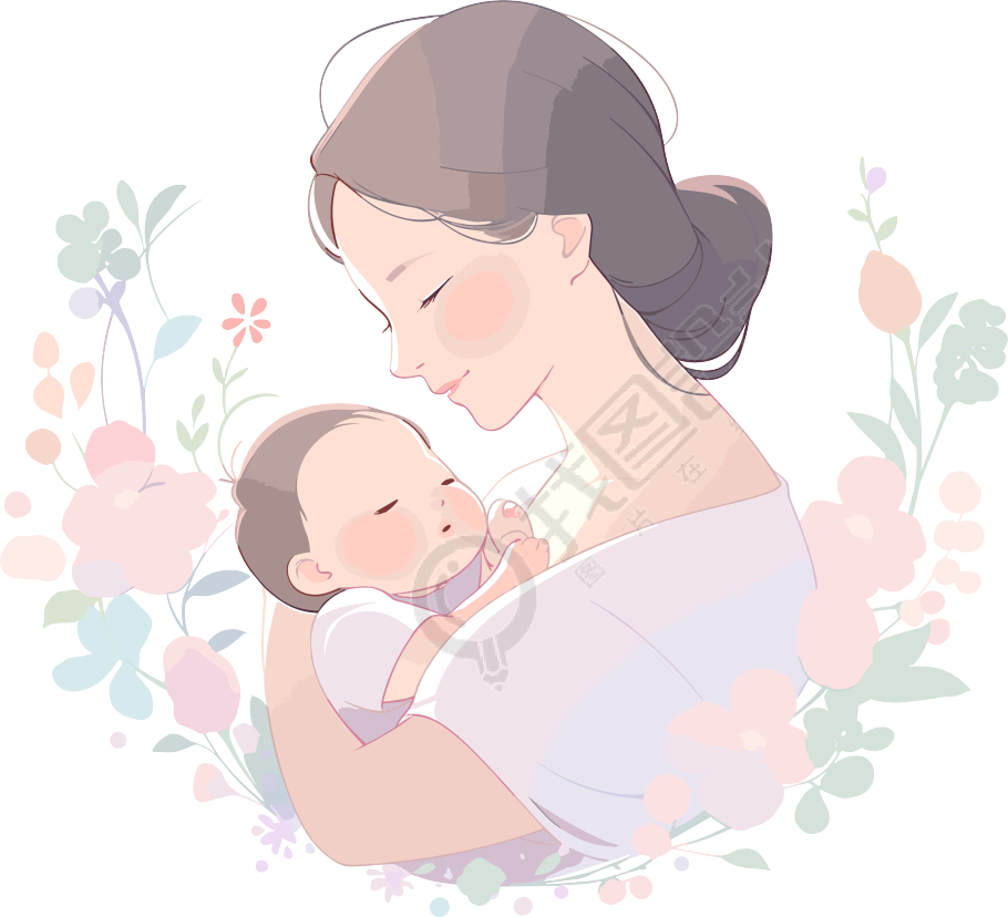 母亲节母子扁平风插画