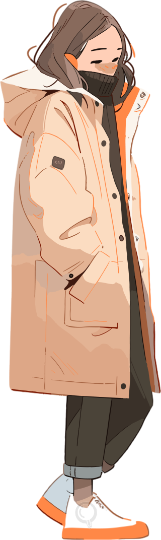 冬季羽绒服女孩保温2D图形插画