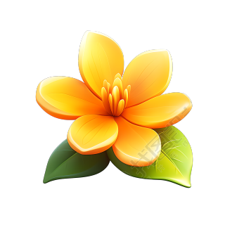 3D花卉和两片叶子素材