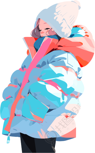 冬季羽绒服女孩2D图形插画