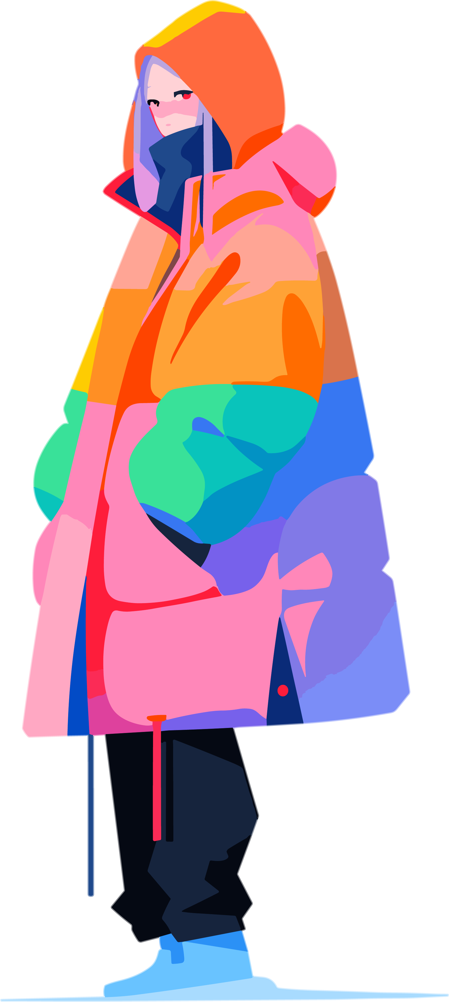 冬季羽绒服女孩绝缘材料插画