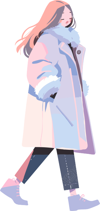 冬季羽绒服女孩明亮插画