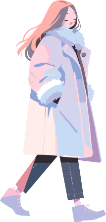 冬季羽绒服女孩明亮插画