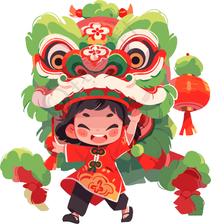 舞狮透明背景插图