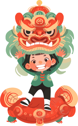 舞狮男孩创意插画素材
