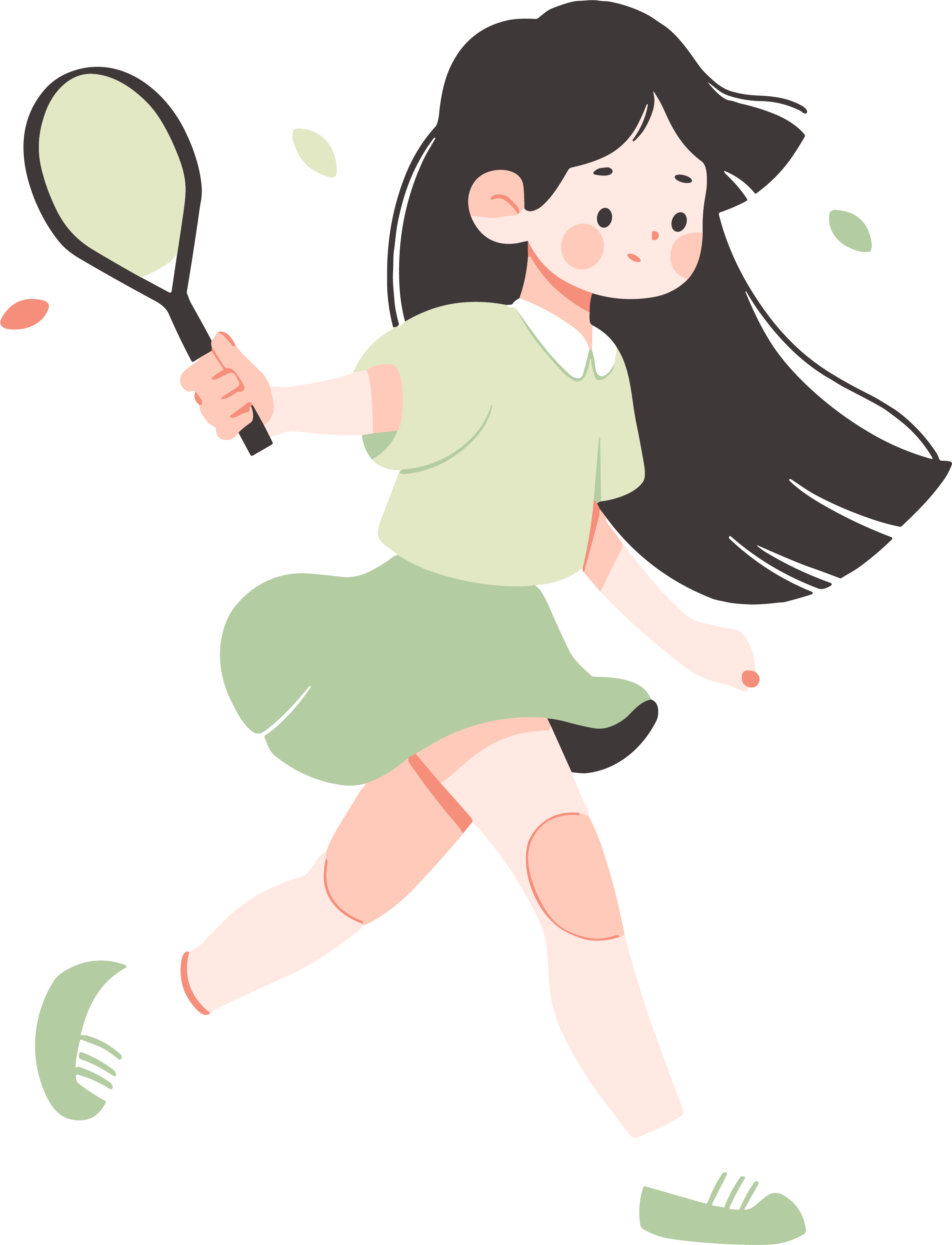 打羽毛球的女生插画设计素材