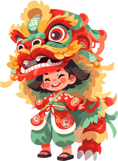 舞狮古风少年插画素材