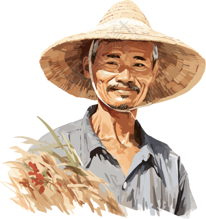 农民戴草帽创意插画