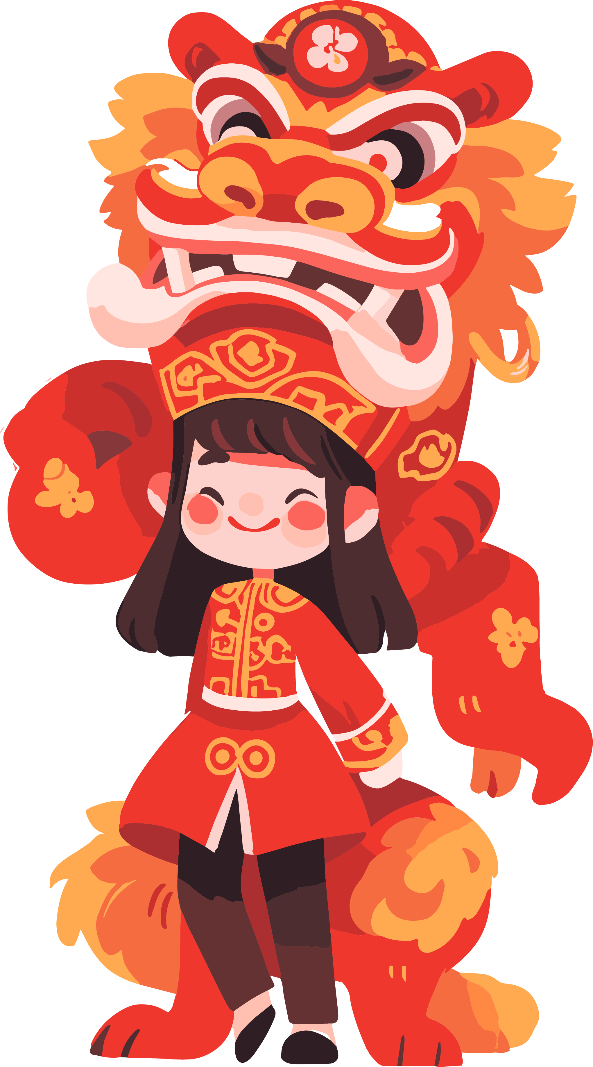 舞狮少年插画设计素材