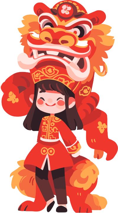 舞狮少年插画设计素材