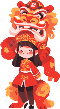 舞狮少年插画设计素材