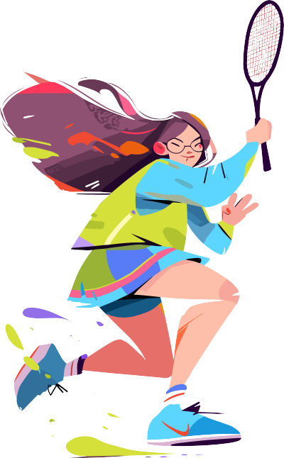 打羽毛球的女生卡通插画