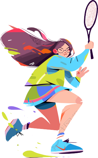 打羽毛球的女生卡通插画