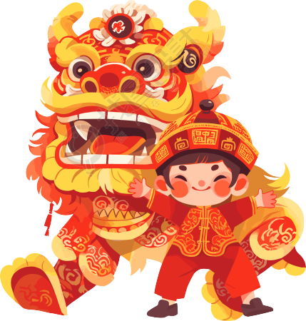 舞狮男孩传统文化插画