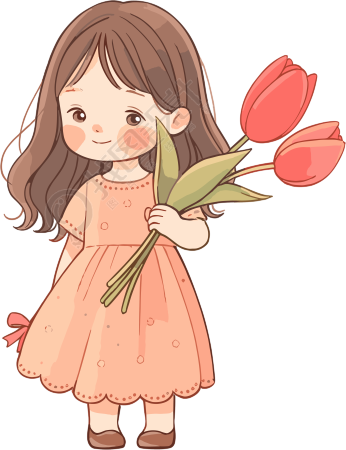拿着花的小女孩插画