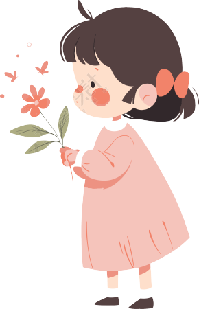 拿着花的小女孩高清插图设计