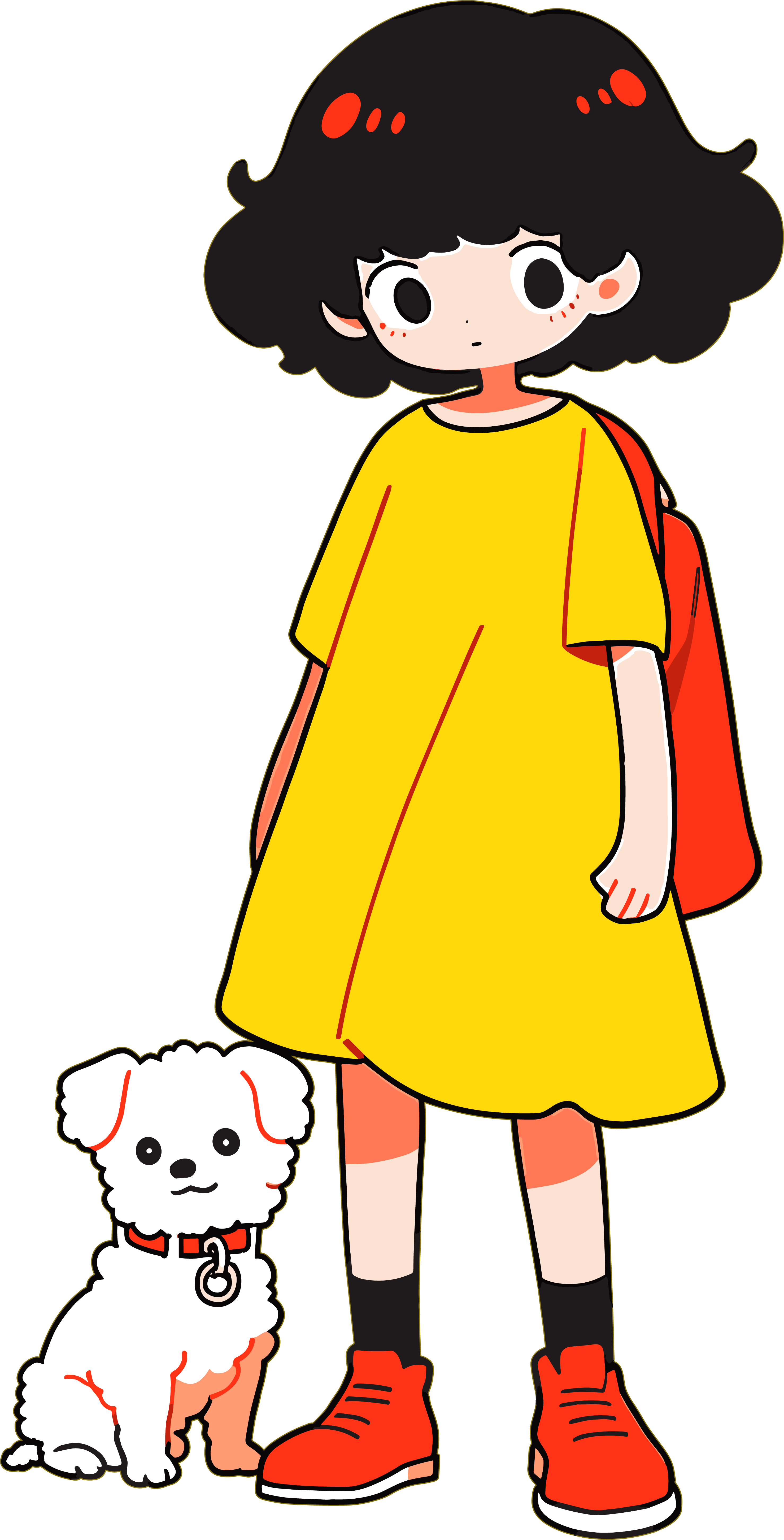 卡通小女孩和小狗插画设计