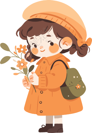 拿着花的小女孩手绘插画