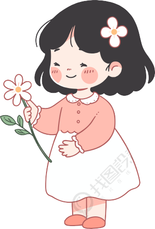 拿着花的小女孩极简插图设计