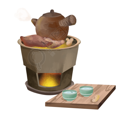 围炉煮茶烤地瓜透明背景插图