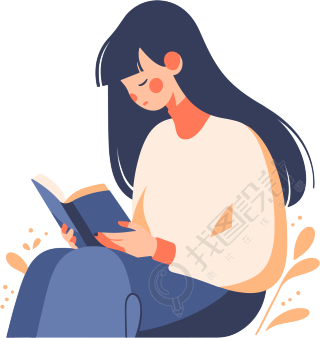 读书女孩简洁可爱的插图