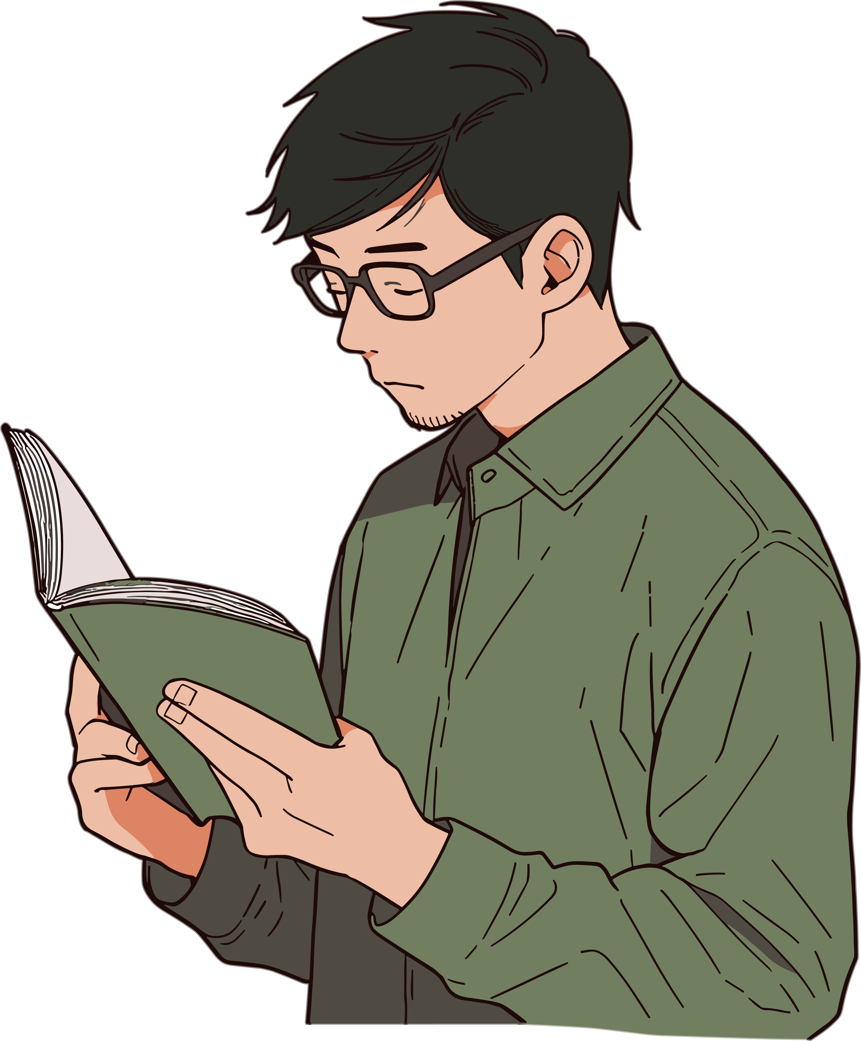 男生读书简洁扁平插画