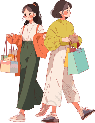 时尚女孩购物高清插画素材