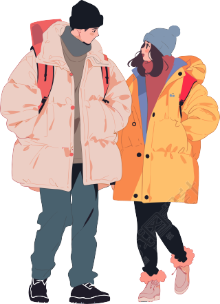 冬日情侣平面插画