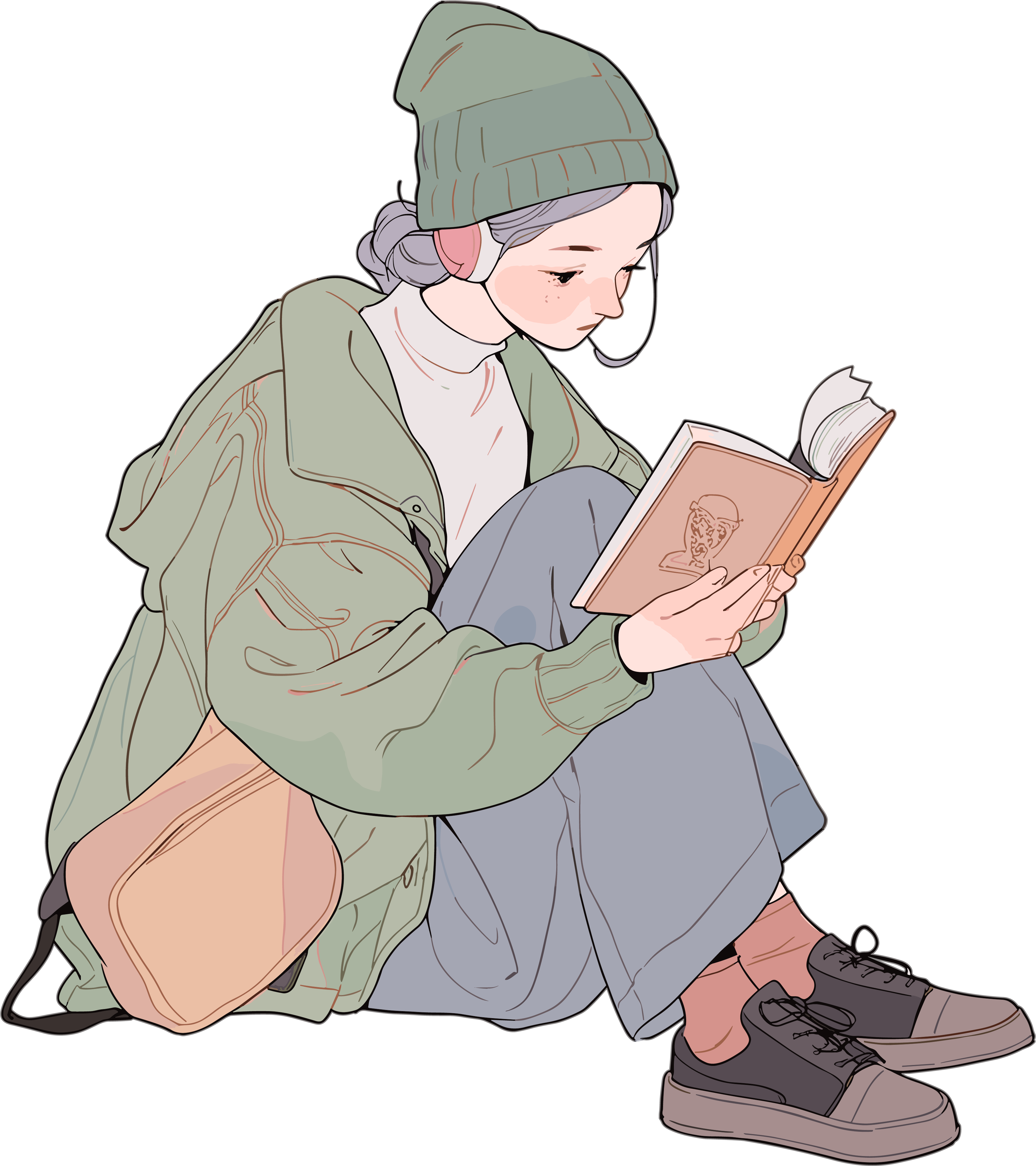 读书女孩简洁扁平插画