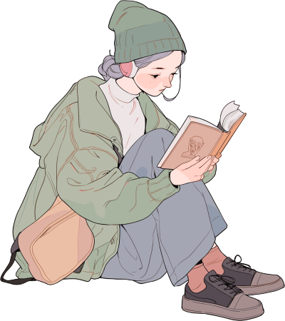 读书女孩简洁扁平插画