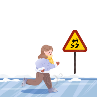 寒假安全马路上的小女孩插画