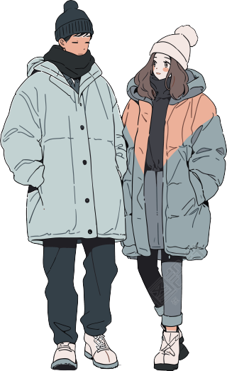 冬日情侣冬天插画设计素材PNG