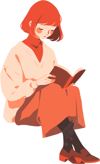 读书女孩简洁扁平元素