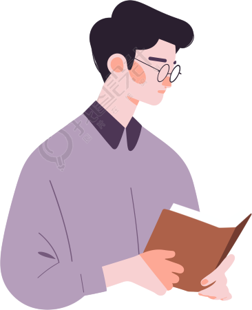 男生读书简单的平面插画