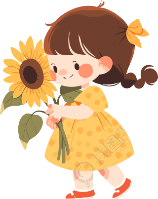 拿着花的小女孩高清PNG插图