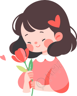 拿着花的小女孩高清插图