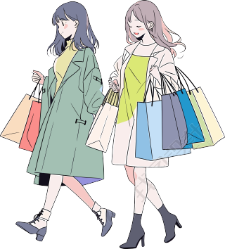 时尚女孩购物彩色插画设计素材
